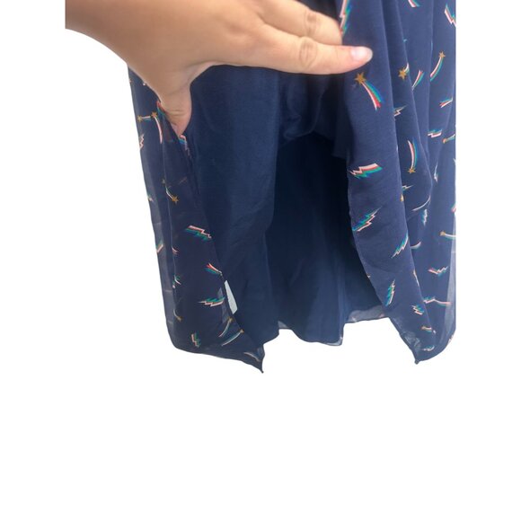 Boden Rainbow Novelty Midi Dress Womens 12 Blue Tassel Tie Shooting Star Modest - Picture 13 of 16
